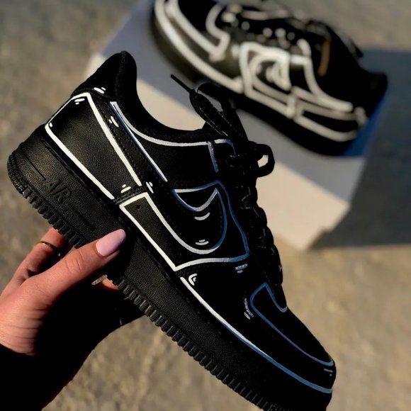 Nike Air Force 1 Black Cartoon Custom Shoes White Outline Mens Womens Kids Sizes main image 8